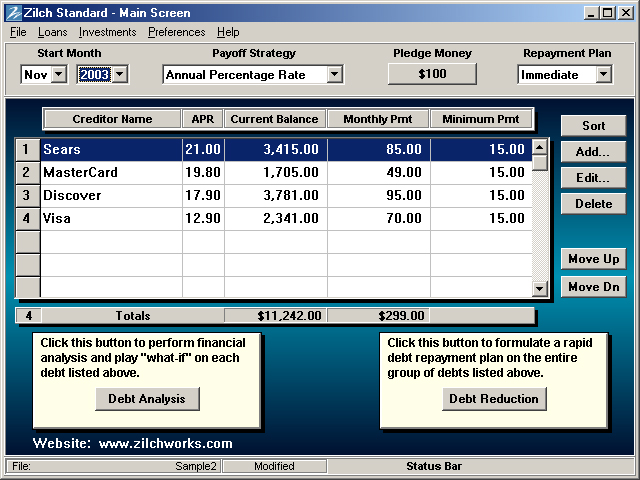 Screenshot of Zilch Standard - Debt Reduction
