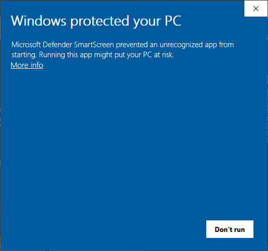 Windows Defender Smartscreen warning