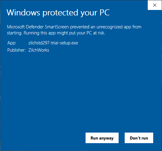 Windows Defender Smartscreen after clicking More info