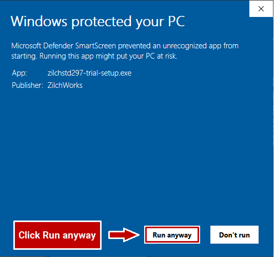 Windows Defender Smartscreen before clicking Run anyway