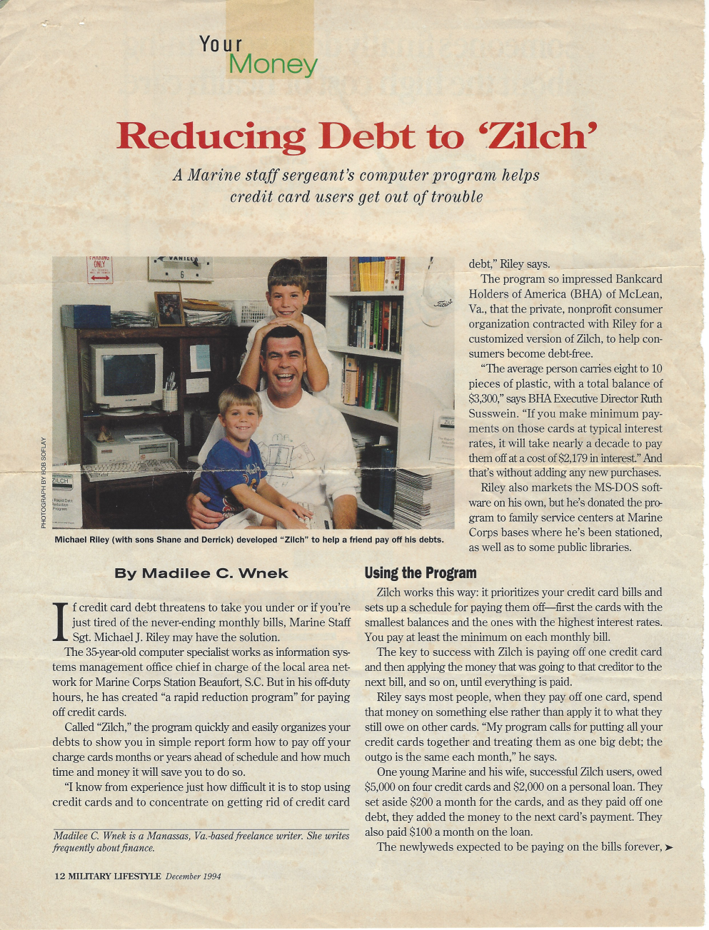 Reducing Debt to 'Zilch' article Military LifeStye December 1994